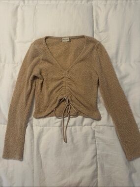 Altar'd State Beige/Tan Drawstring V-Neck Sweater